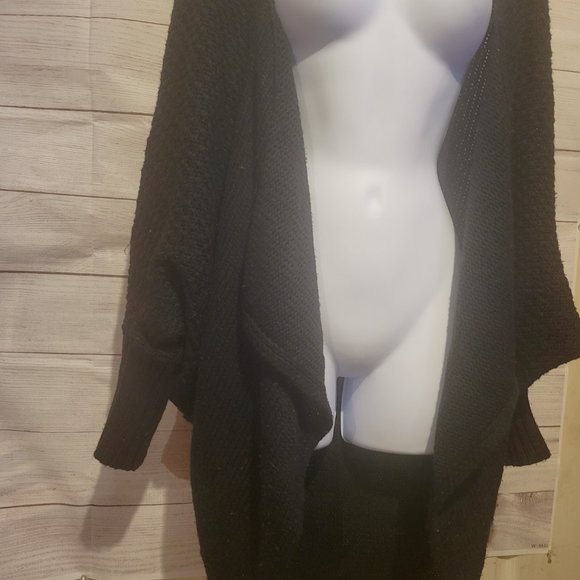 Black Woven Flowy Waterfall Sweater - Extra Long - Picture 12 of 15